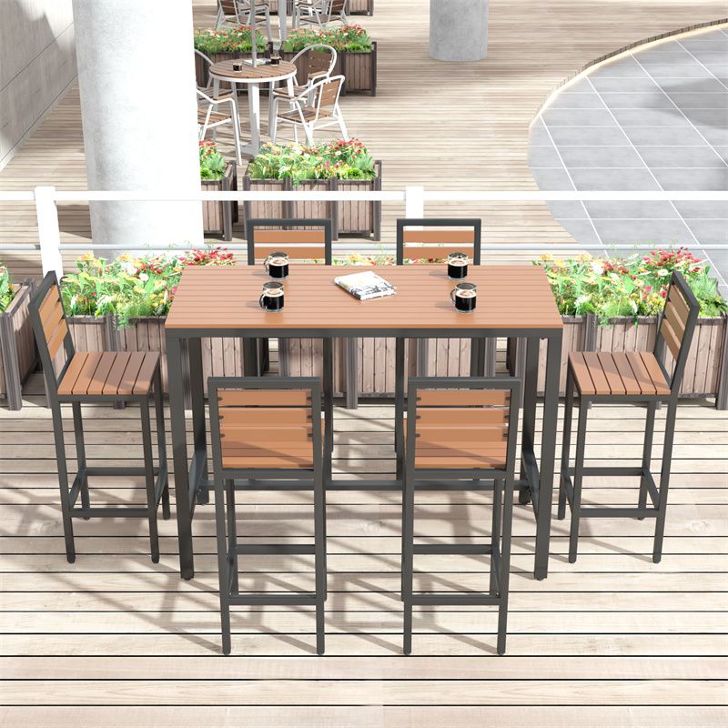 Metal and Wood Patio Table Rectangle Industrial No Distressing Bar Table