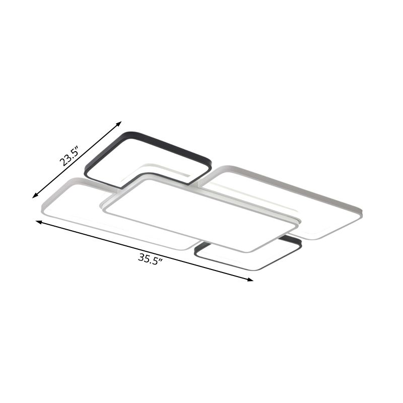 16"/19.5"/35.5" Wide Modern LED Ceiling Flush Mount Light Black and White Square/Rectangle Flush Lamp with Acrylic Shade in Warm/White Light