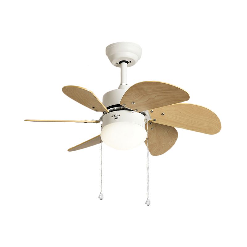 Lámpara moderna de 6 blades semi de iluminación semi flush de 30 "de ancho lámpara de ventilador LED de ancho en beige, control de la pared/cadena de extracción