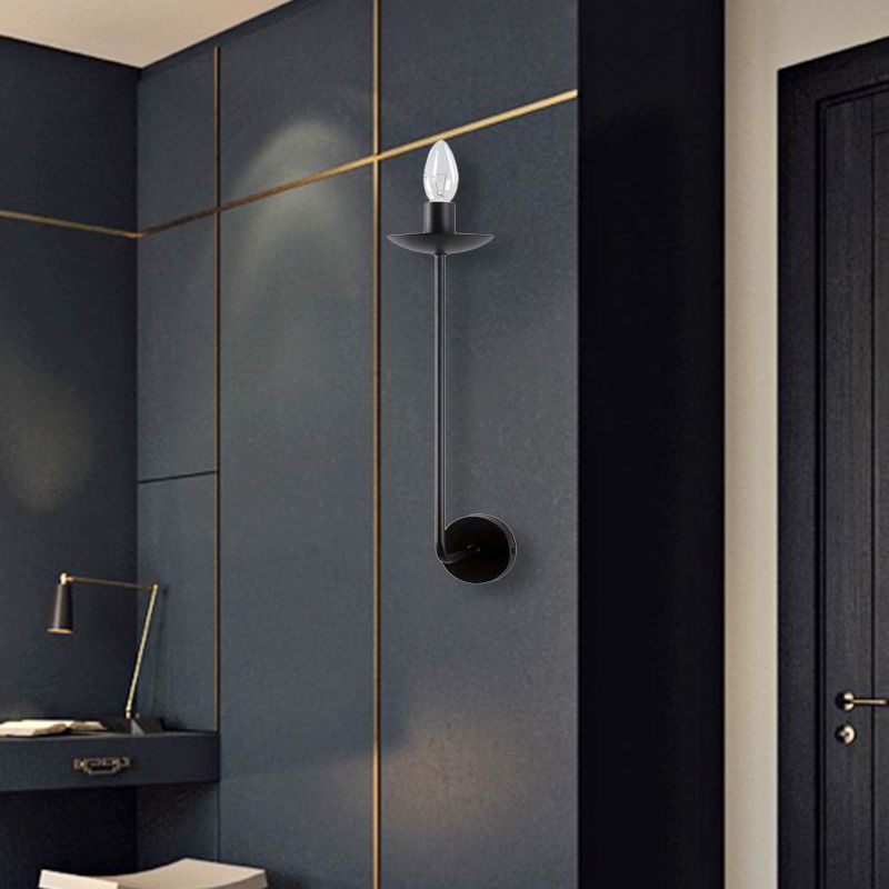 Black Finish Exposed Sconce Wall Light Industrial Style 1 Bulb Metal Wall Mount Light with Candle Design