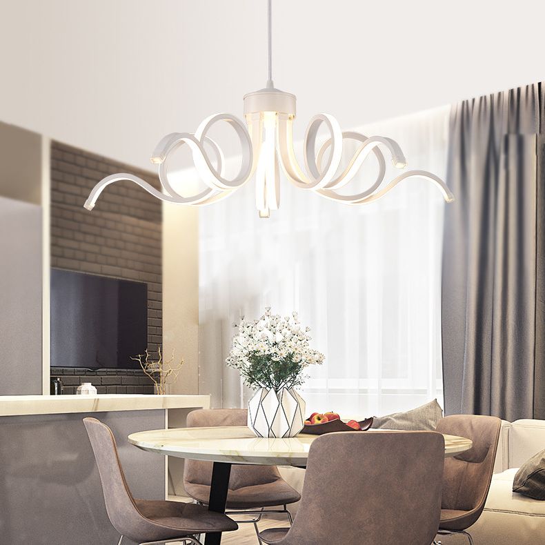 Acrylic White LED Hanging Lamp in Modern Simplicity Aluminium Linear Pendant Light for Dining Room