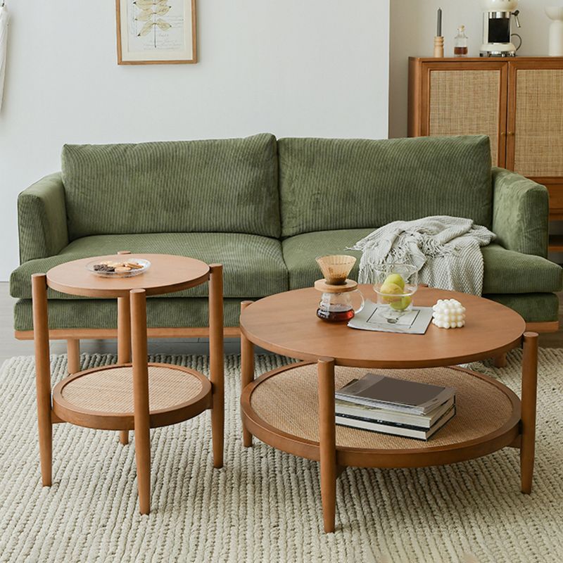 Scandinavian 4 Legs Coffee Table Round Wooden Coffee Table for Bedroom