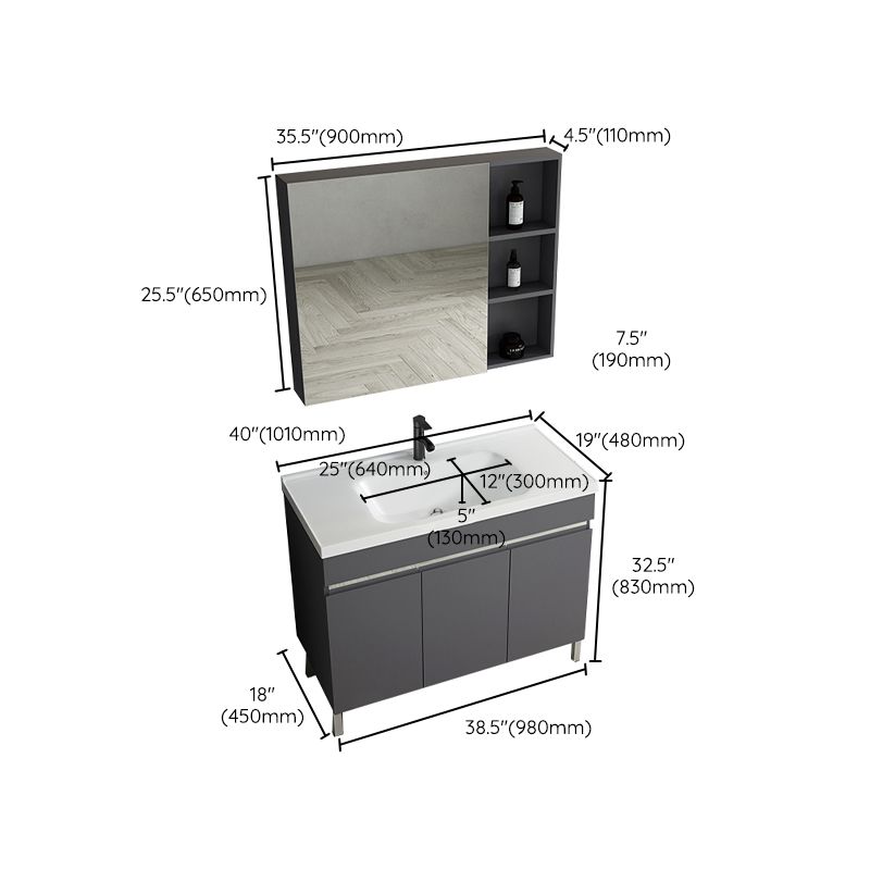 Gray Metal Vanity Sink Modern Free-standing Standard Space Saver Vanity