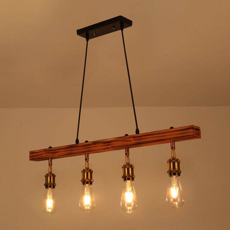 Industrial Island Light 4 Lights Island Hanging Light with Wood for Dining Room