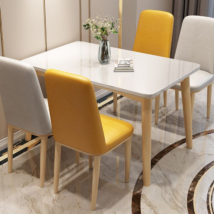 Rubberwood Modern Solid Wood Dining Table 4 Legs Base Table in Wood Color