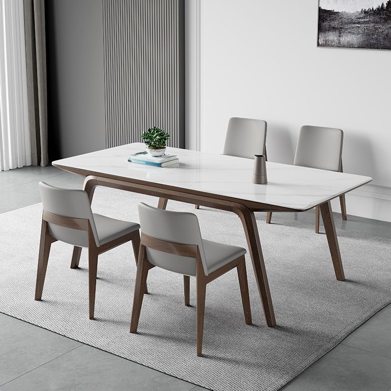 Modern Rectangle Table Sintered Stone Dining Table with Wood Legs
