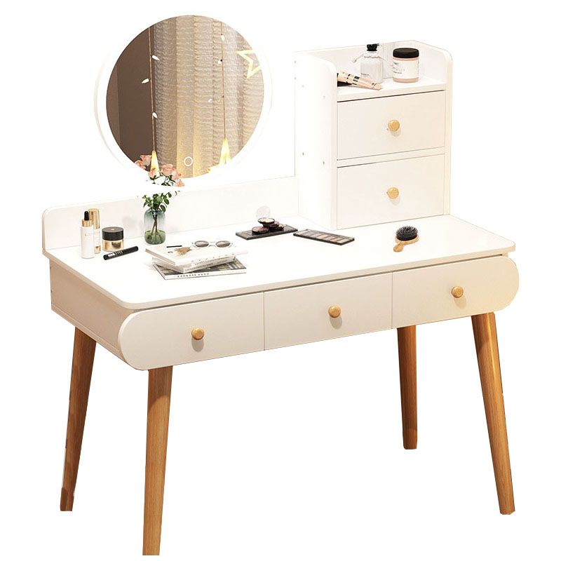 Contemporary White Vanity Dressing Table with Mirror in Solid Wood