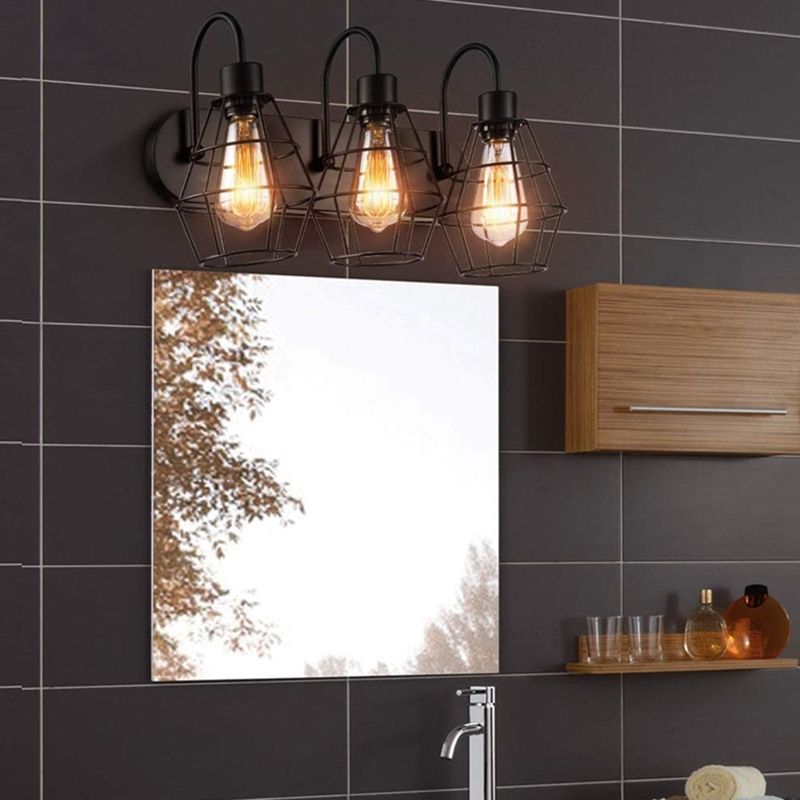 Industrial 3 - Light Bath Vanity Light Iron Bathroom Fixture in Dark Black
