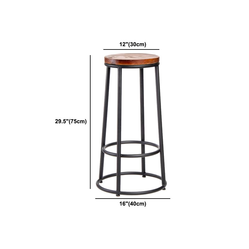 Industrial Round Bar Stools Solid Wood Black Footrest Counter Stool for Shop