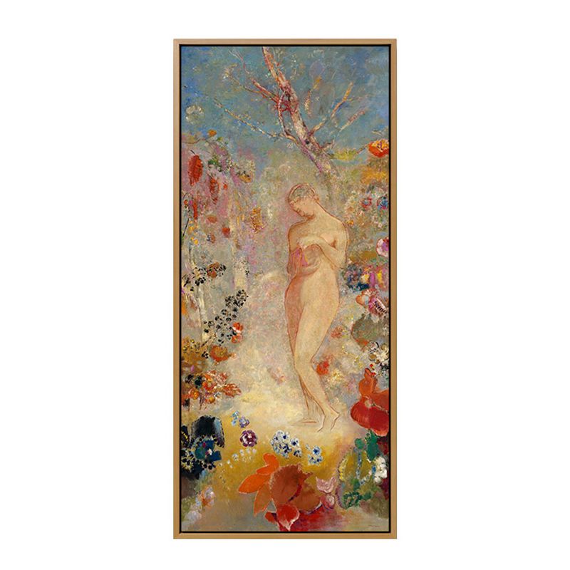 Traditional Standing Nude Figure Art in Orange Textured Wall Decor for Living Room
