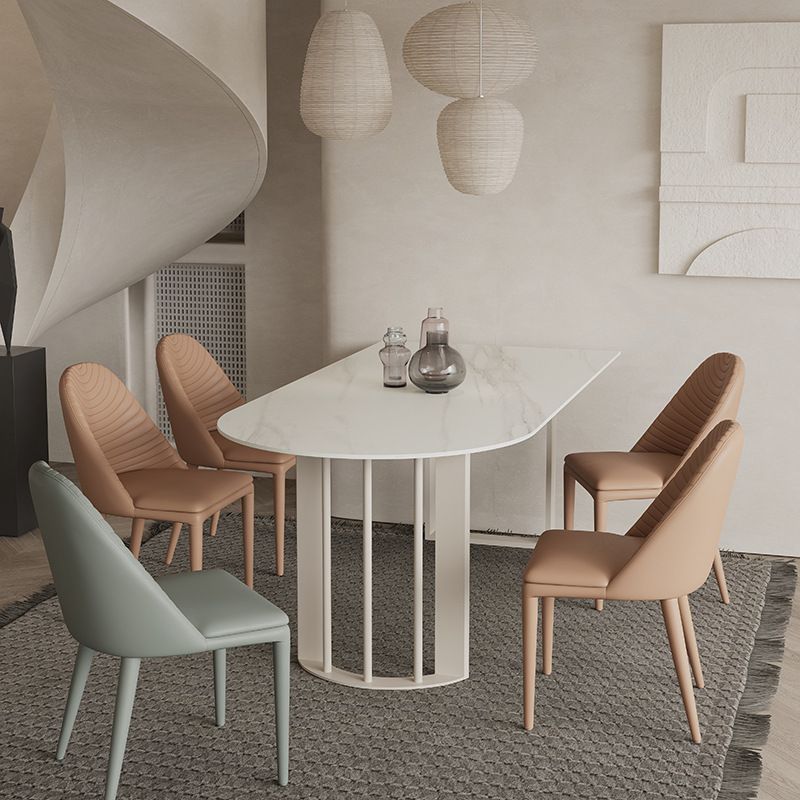 Sintered Stone Dining Table Modern Free Form White Furniture with Double Pedestal for Home