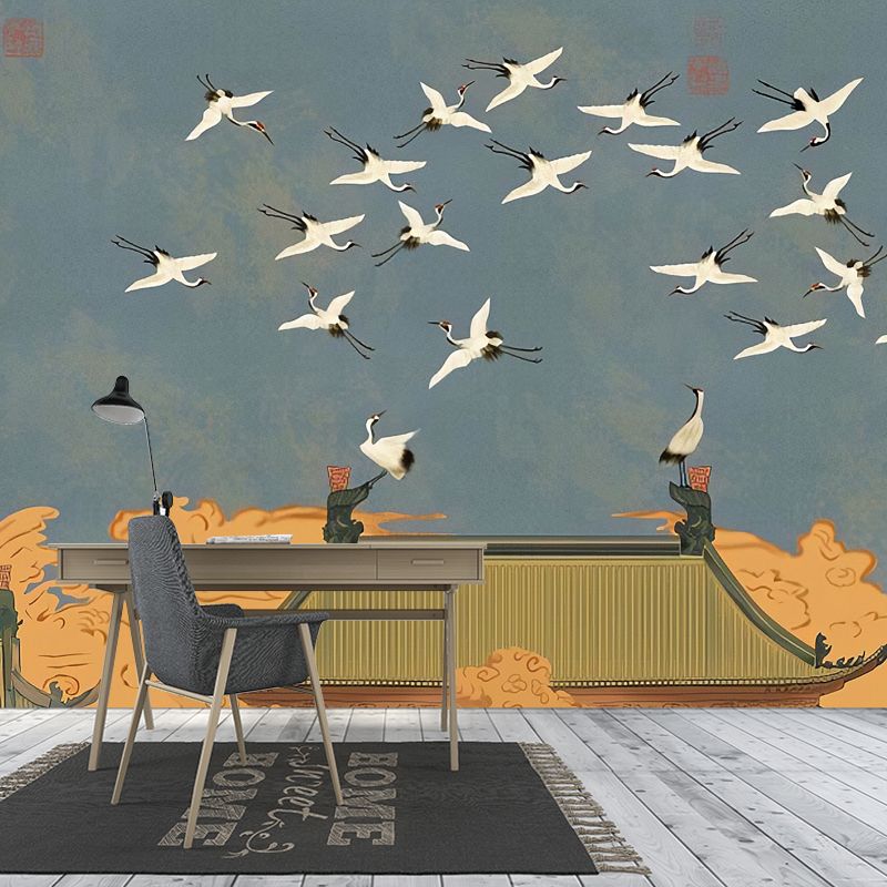 Blue Sky and Bird Mural Wallpaper Waterproof Wall Covering for Accent Wall