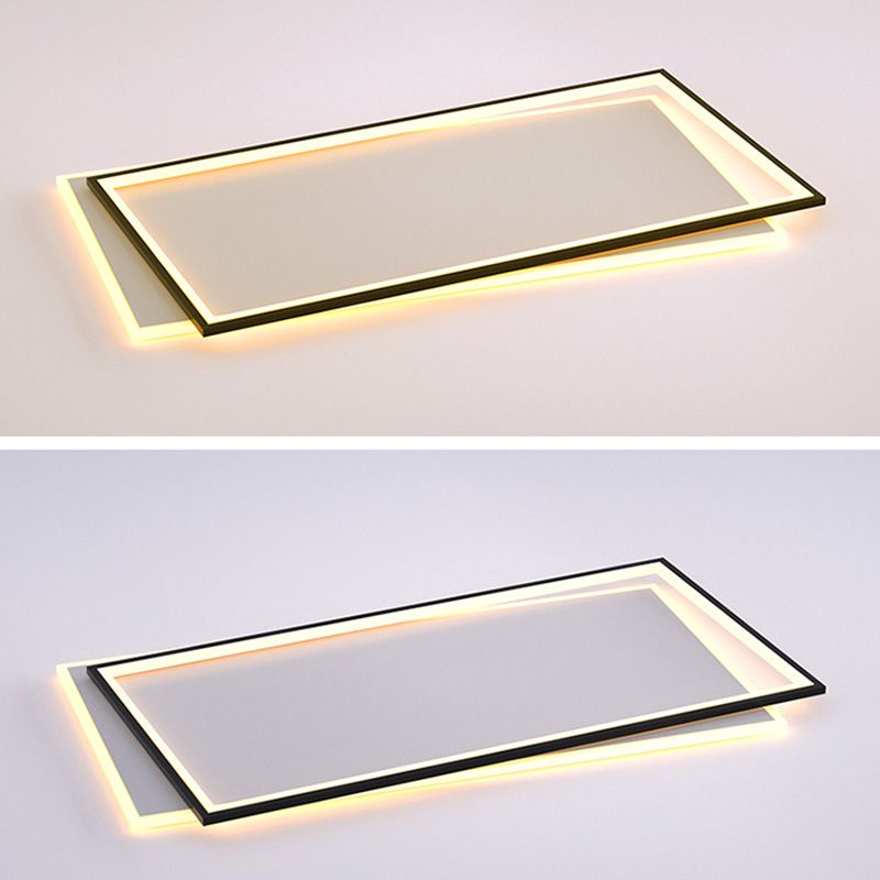 Plafonnier rectangulaire en métal, éclairage de plafond LED simple en noir et blanc