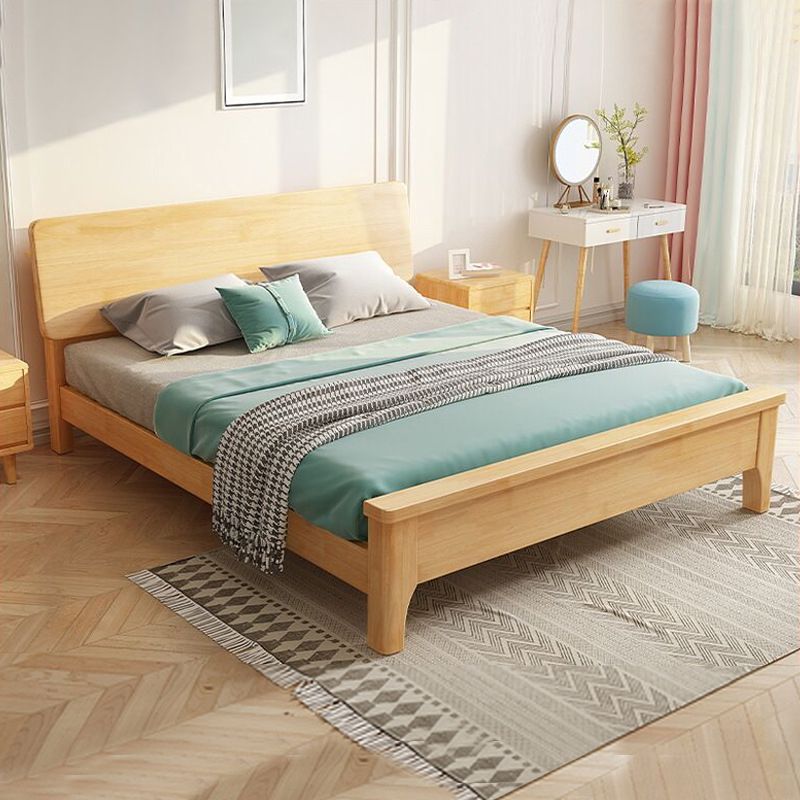 84.65 inch Wide Scandinavian Bed Frame Solid Wood Standard Bed with Headboard