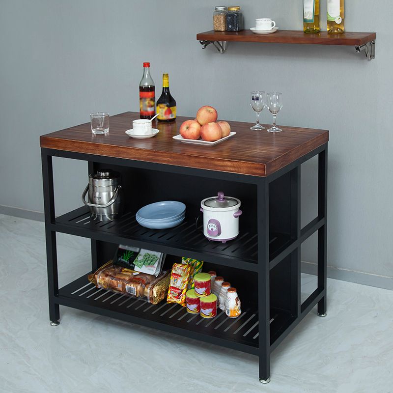 Industrial Stationary Kitchen Island table Wood Rectangular Kitchen Island table