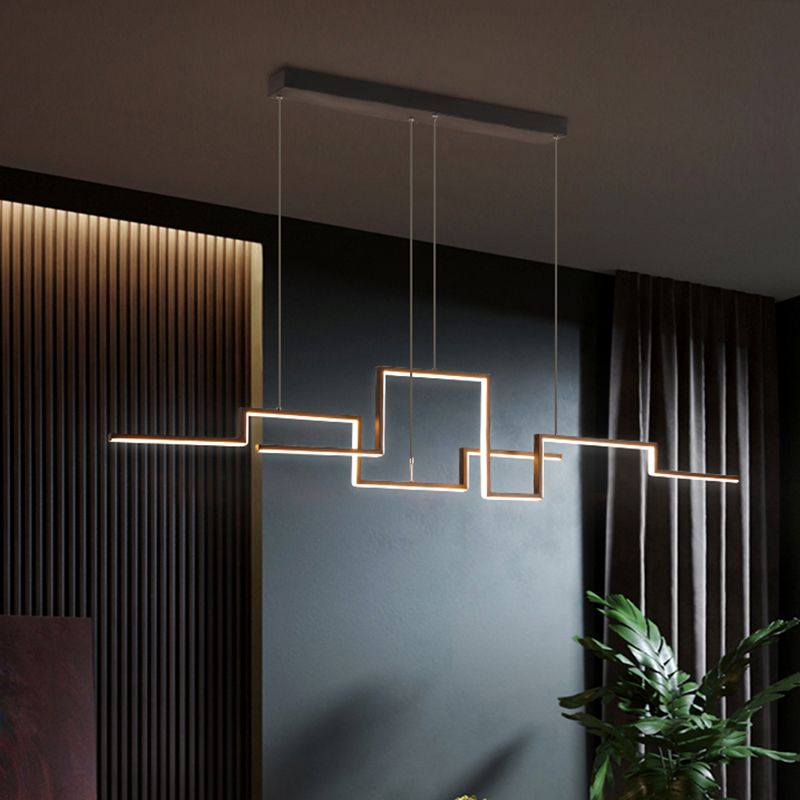 Line Art Metal Hanging Lamp Simplicity Black LED Island Lighting Fixture for Dining Room