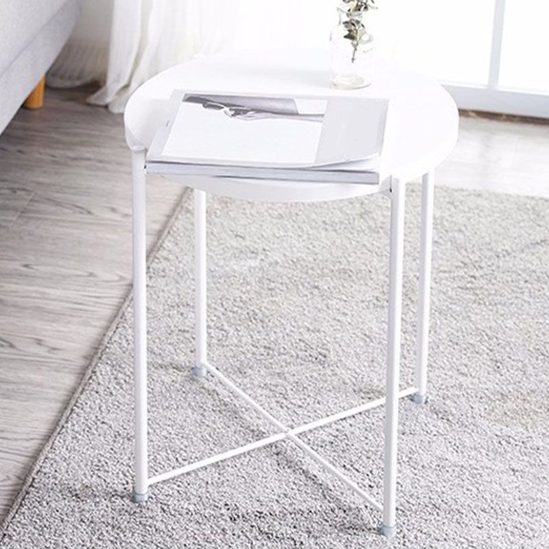Mid-Century Metal Round Tray Top Side Table 20.5-inch Cross Legs End Table