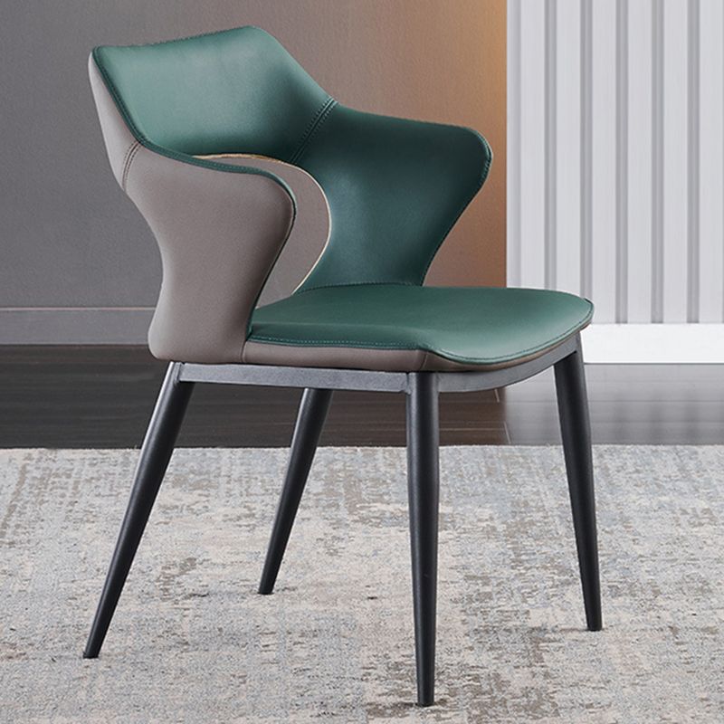 Metal Base Dining Chair Modern Style Faux Leather Arm Dining Chairs