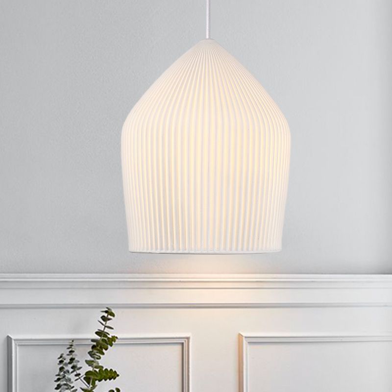 Simple Single Suspension Pendant Light Prismatic Glass White Cloche Hanging Lamp Kit