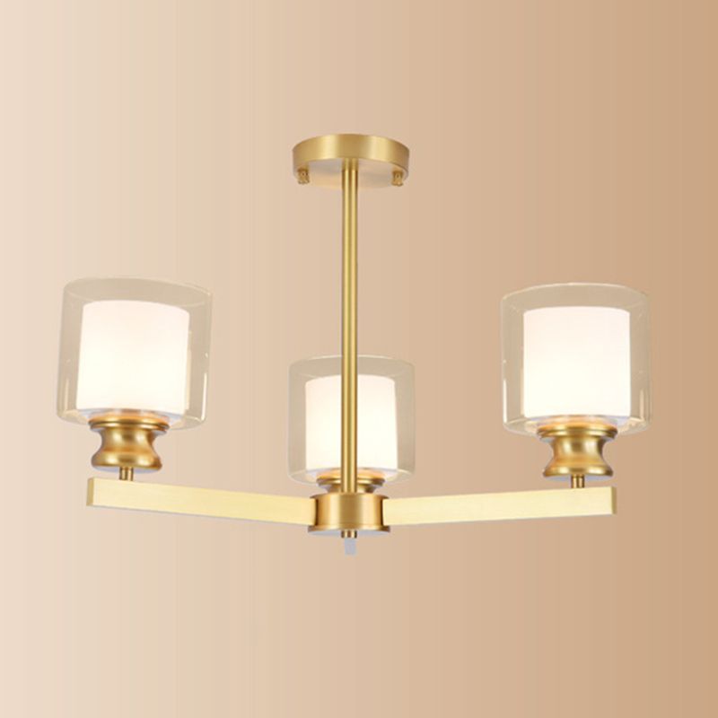 Contemporary Style Cylinder Clusters Pendant Glass Living Room Chandelier Pendant Light in Gold