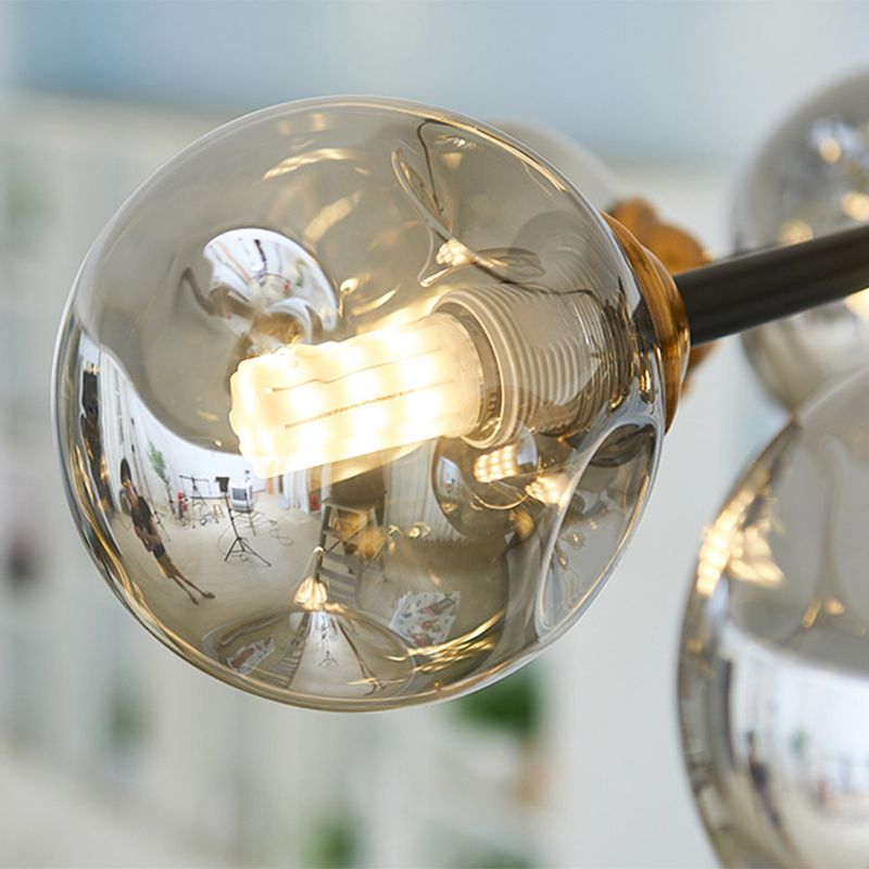 Multi -Hellglas -Ballkugel Kronleuchter hell schwarz schmiedeeisernlampen Körper moderne schicke Licht für Wohnzimmer