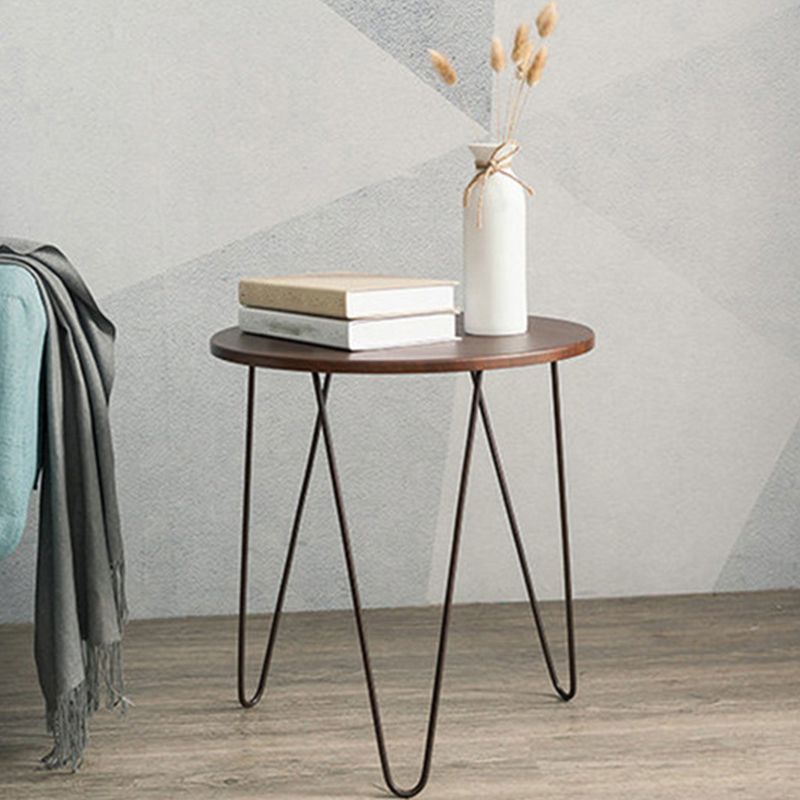Solid Wood Round Top Side End Table with  Metal 3 Legs End Table