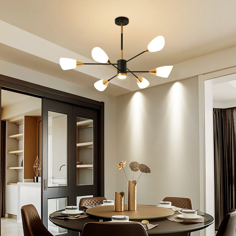 Modern Simplicity Spoke-Like Pendant Chandelier White Glass Hanging Light Fixture for Restaurant