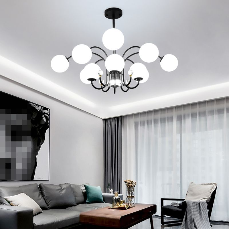 Modern Style Globe Chandelier Light White Glass Pendant Lighting with Crystal