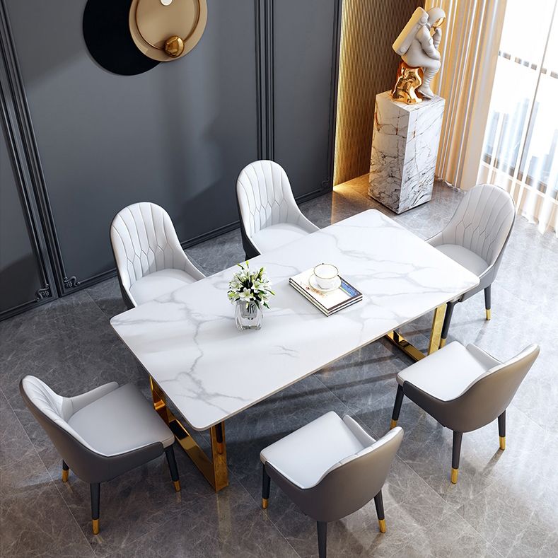 Modern Iron Dinette Set 1/2/5/7 Pieces White Rectangle Sintered Stone Top Dining Table Set