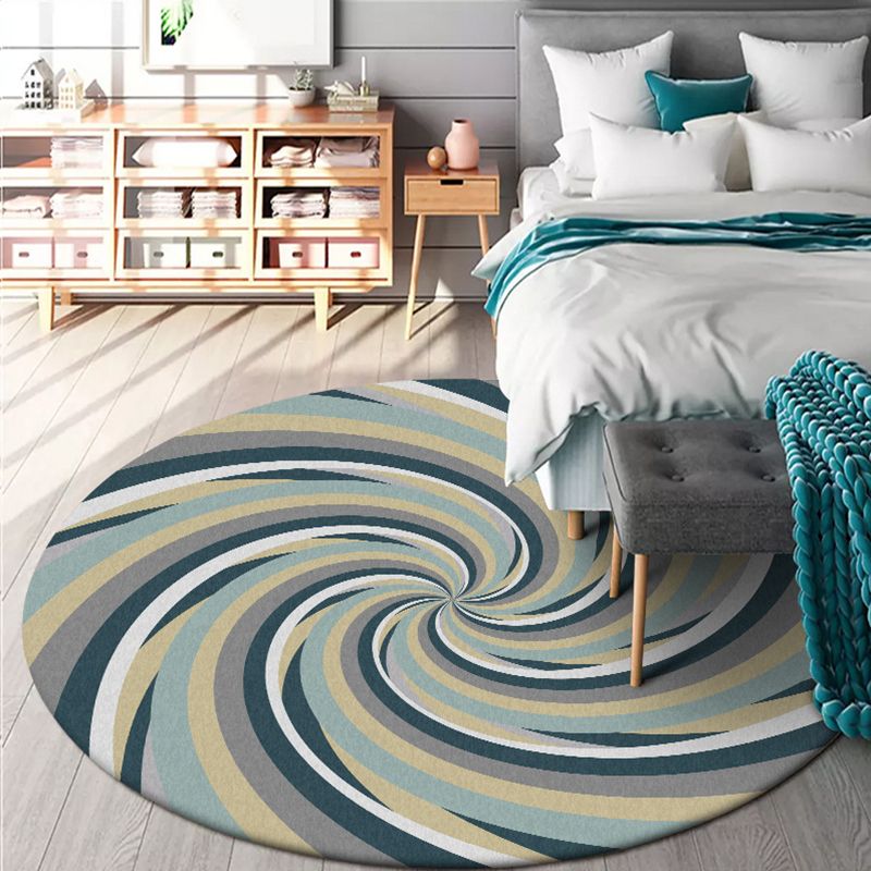 Modern Living Room Rug in Blue Abstract Swirling Print Rug Polyester Stain-Resistant Area Rug