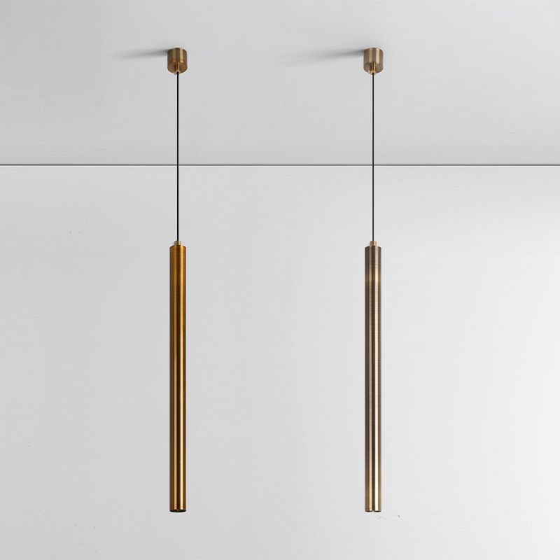 Forme du cylindre de style contemporain Pendante Métal de lumière 1 lampe de suspension légère en bronze