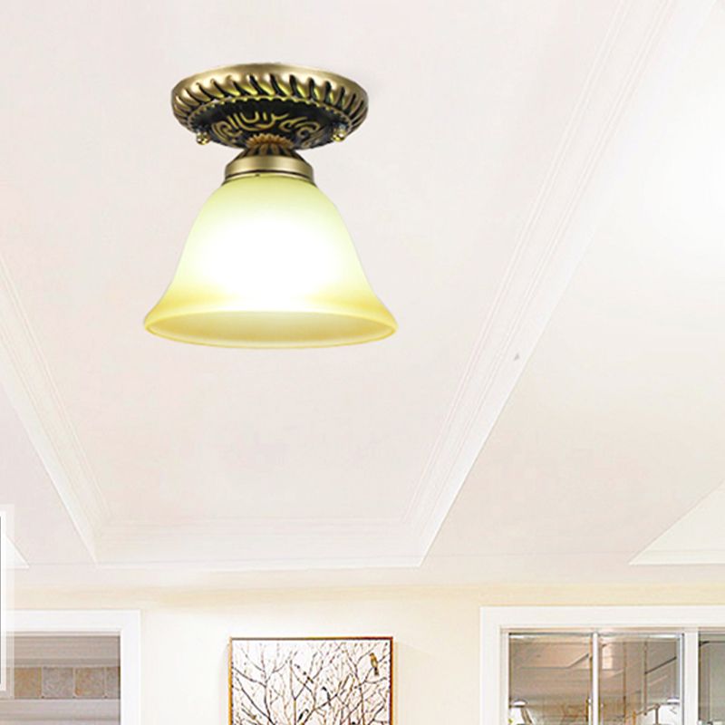 Small Foyer Ceiling Light Vintage Frosted Glass Single-Bulb Flush Mount Lamp