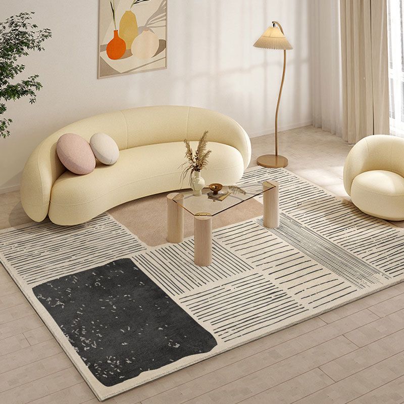 Beige Modern Rug Polyester Irregular Line Rug Washable Rug for Drawing Room
