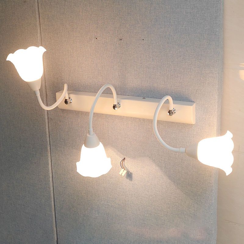 Country Style Flexible Wall Sconce White Glass Vanity Mirror Light for Bathroom