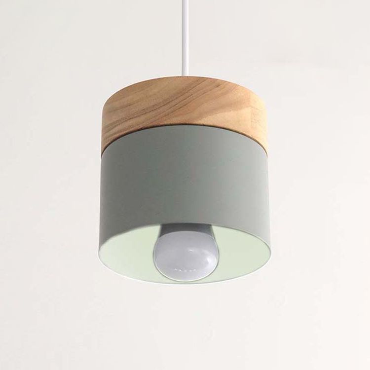 Wooden Cylindrical Hanging Lamp in Modern Creative Style Lacquered Iron Macaron Pendant Light