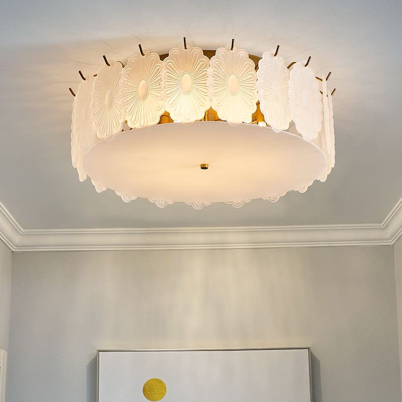 Round Close to Ceiling Lamp Modern-Style Glass Gold Ceiling Mounted Fixture