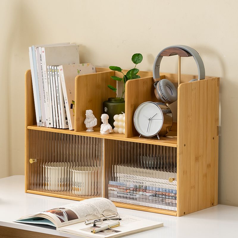 Contemporary Closed Back Bookcase Bamboo Horizontal Bookshelf with Doors