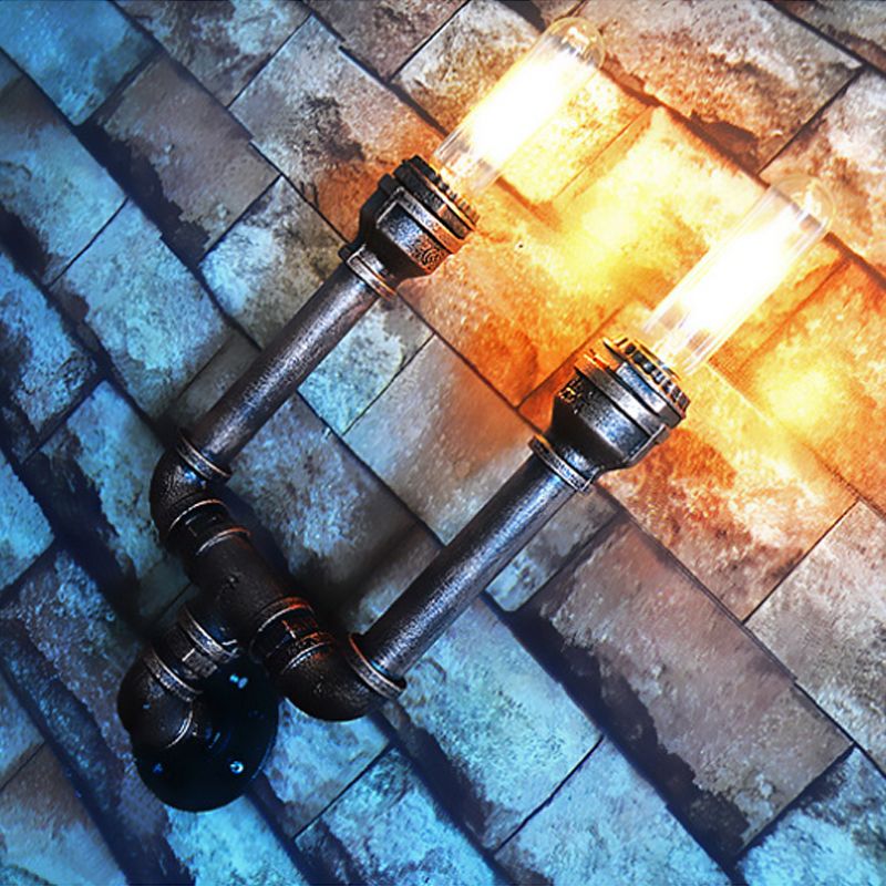 2/3/4 Heads Expose Bulb Wall Lighting with Pipe Design Rustic Weathered Copper Wrought Iron Wall Sconce Lamp