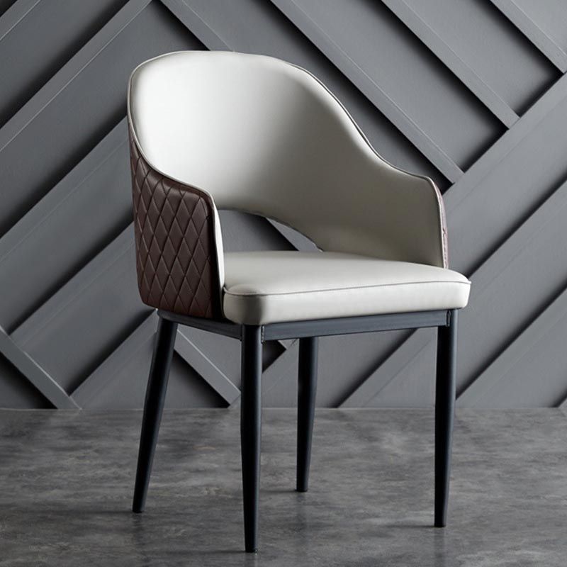 Glam Leather Dining Chair Open Back Dining Side Furniture with Iron Legs in Matte Finish