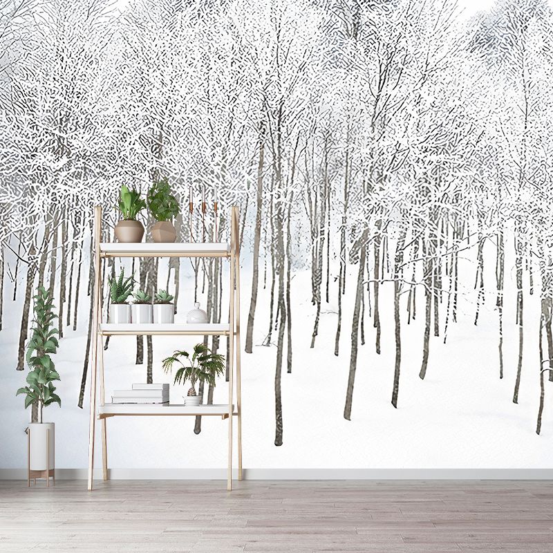 White Winter Rime Forest Mural Moisture-Resistant Wall Decoration for Teens Bedroom