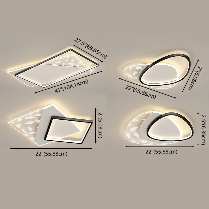 Modern Concise Geometric LED Semi Flush Mount Feather Acrylic Ceiling Light in Black