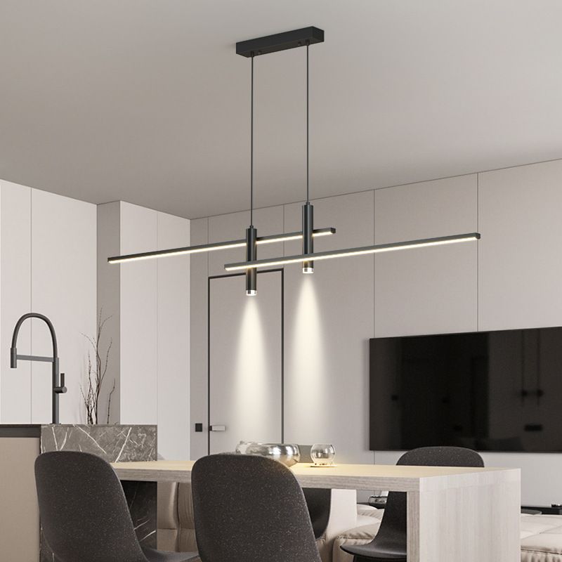 Dinning Room LED Hanging Ceiling Light Modern Island Chandelier Light with Linear Metal Shade