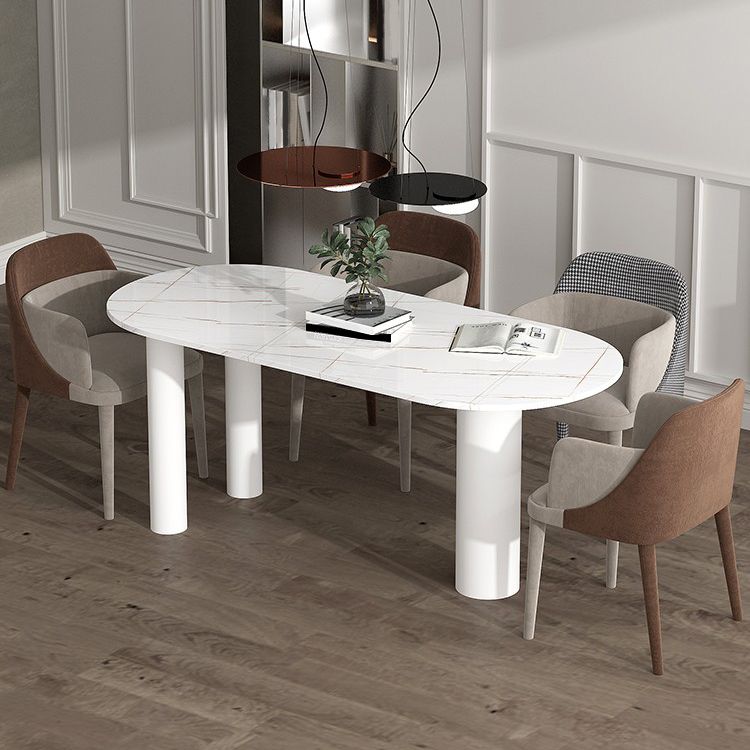 Mesa de comedor blanca contemporánea de metal mesa de piedra sinterizada para comedor