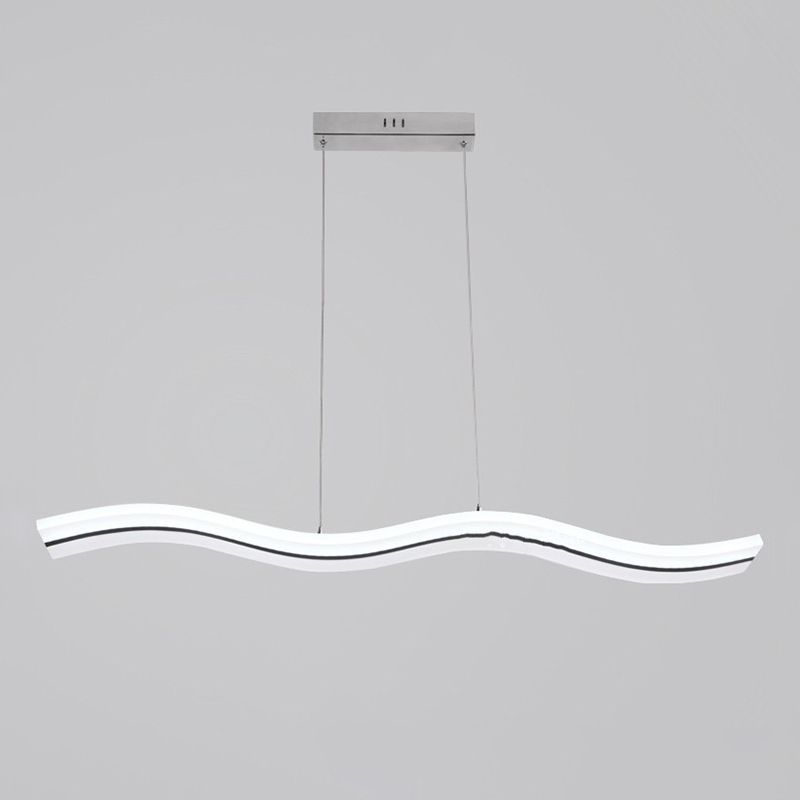 Linear Shape Metal Island Chandelier Modern 1 Light Island Ceiling Light in Black