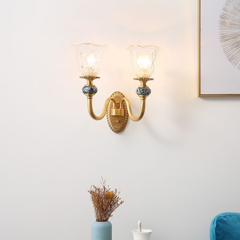 Glass Bell Shape Sconce Light Modern-Style 1/2 Light Wall Light Fixtures in Brass