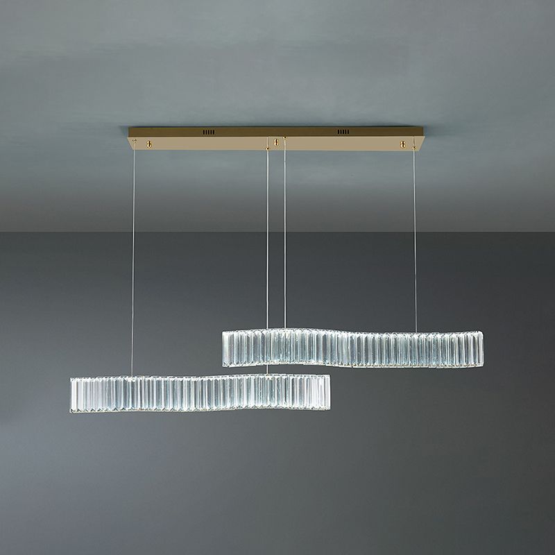 Contemporary Waves Ceiling Hanging Lamp Fixtures 2 Light Crystal Wrapped Island Pendant