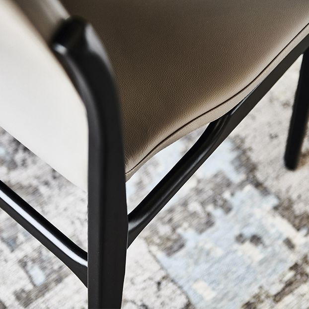 Industrial Style Side Chair Faux Leather Side Dining Chair with Wooden Base