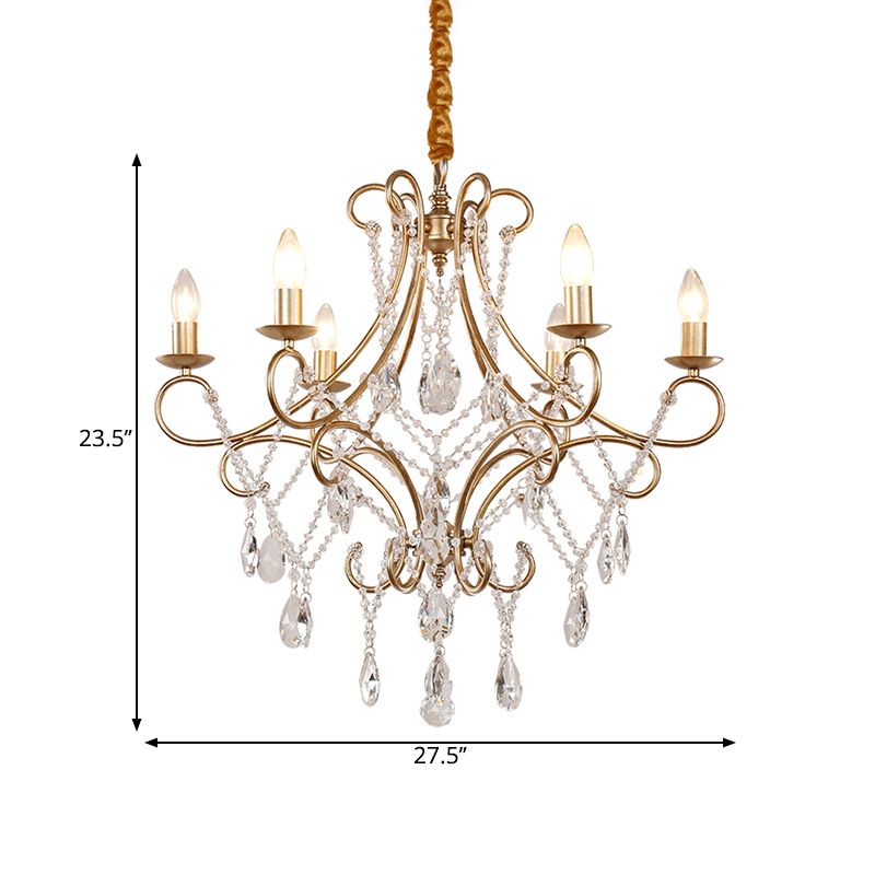 Candlestick kroonluchter lamp eigentijdse metaal 6 lichten gouden plafond hanger met kristal accent