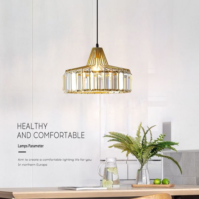 Contemporary Style Drum Crystal Hanging Lamp 1-Light Simplicity Bedside Mini Lighting Pendant