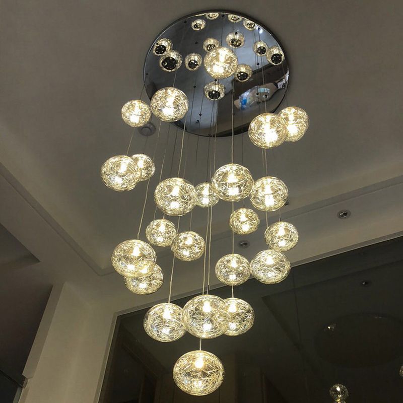 Ball Glass Suspension Lamp Modern Simplicity Multi Pendant Ceiling Light for Stairwell